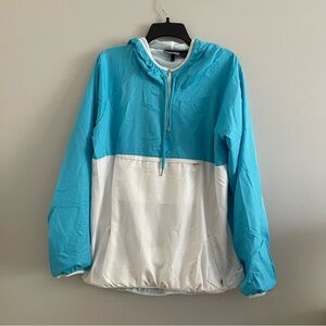 Pennant Blue and White Pullover Hooded Windbreaker Jacket